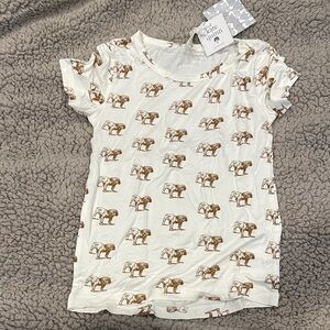 kate quinn Cream Tee with Brown Bulldog 5T